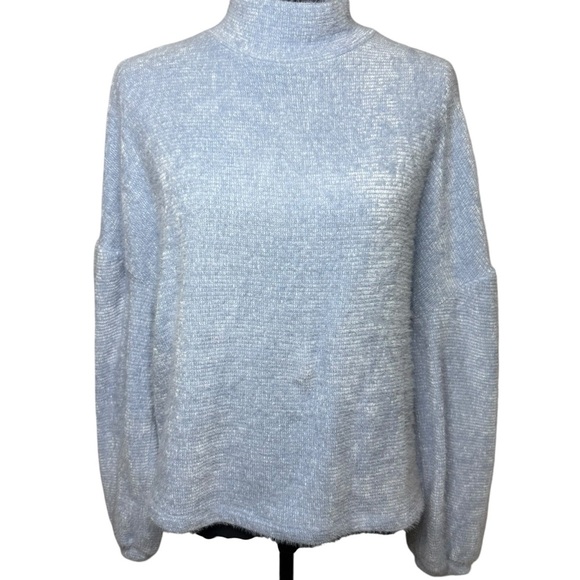 Sanctuary | Eyelash Knit Puff Sleeve Sky Blue Sweater | Sz M - Picture 2 of 6